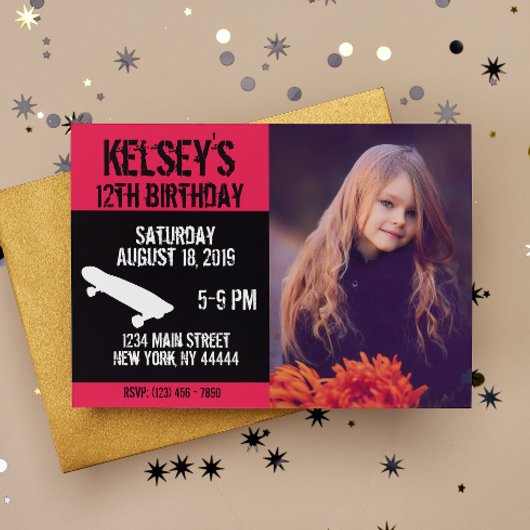 Invitation Patinage rose Anniversaire, Patinage, Fille