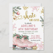 Invitation Patinage rose pendant l'hiver Noël Fille d'anniver (Devant)