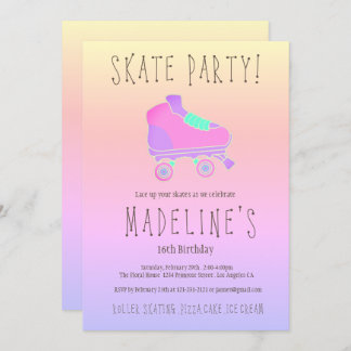 Invitation Patinage rose violet foncé élégant Sweet 16 Roller