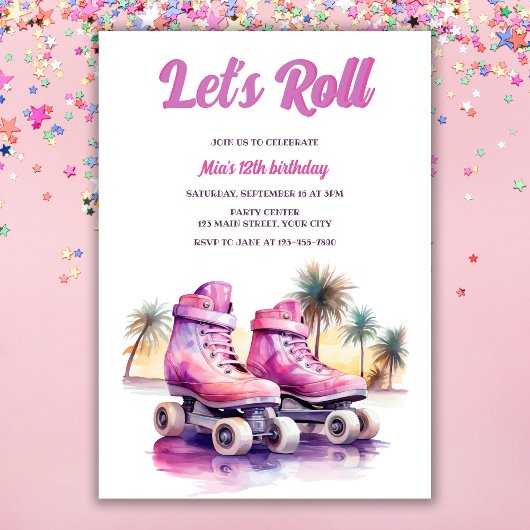 Invitation Patinage rose violet patinage Tropical Anniversair