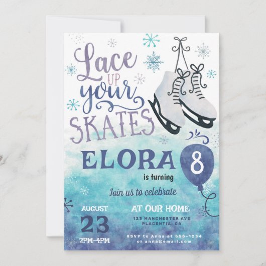 Invitation Patinage sur glace Anniversaire Fête Garçon Fille (Devant)