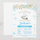Invitation Patinage sur glace Anniversaire Fête Patinage Bleu (Devant / Derrière)
