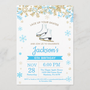 Invitation Patinage sur glace Anniversaire Fête Patinage Bleu