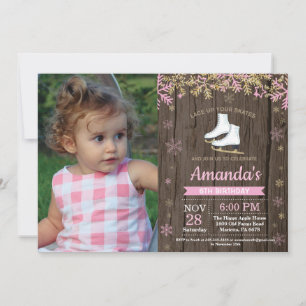 Invitation Patinage sur glace Anniversaire Fête Patinage rose
