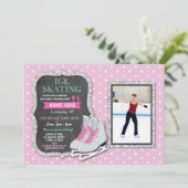 Invitation Patinage sur glace Anniversaire Fête Patinage rose (Debout devant)