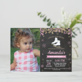 Invitation Patinage sur glace Anniversaire Fête Patinage rose (Debout devant)