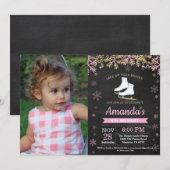 Invitation Patinage sur glace Anniversaire Fête Patinage rose (Devant / Derrière)