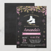Invitation Patinage sur glace Anniversaire Fête Patinage rose (Devant / Derrière)