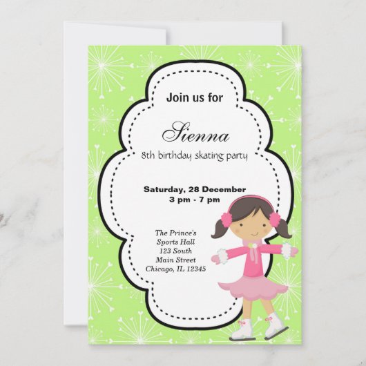 Invitation Patinage sur glace Anniversaire (Vert) (Devant)