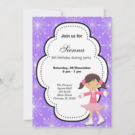 Invitation Patinage sur glace Anniversaire (violet) (Devant)