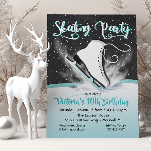 Invitation Patinage sur glace blanc Anniversaire Fête de neig