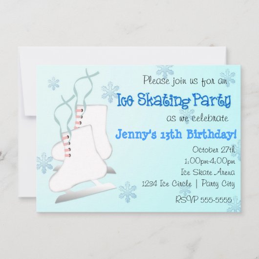 Invitation patinage sur glace bleu fille flocon de (Devant)