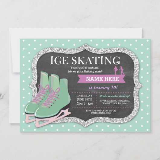 Invitation Patinage sur glace de Mint Anniversaire de fête de (Devant)