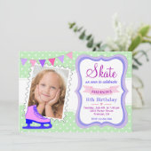 Invitation Patinage sur glace Filles Photo Anniversaire Fête (Debout devant)