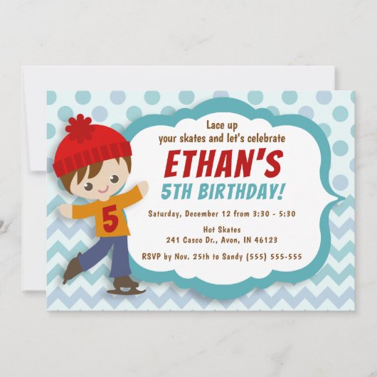 Invitation Patinage sur glace Garçon Blue Patinage sur glace (Devant)