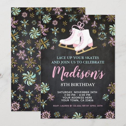 Invitation Patinage sur glace, Merveilleux monde d'hiver, Tab (Devant / Derrière)