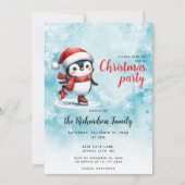 Invitation Patinage sur glace mignonne Pingouin Festive Bleu  (Devant)