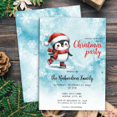 Invitation Patinage sur glace mignonne Pingouin Festive Bleu 