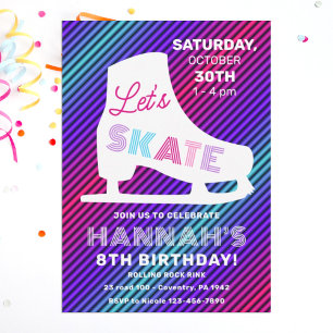 Invitation Patinage sur glace Neon Filles luisantes Anniversa