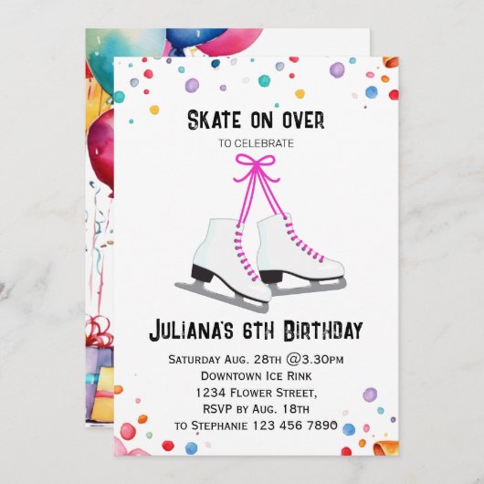 Invitation Patinage sur glace | Patinage sur glace (Devant / Derrière)