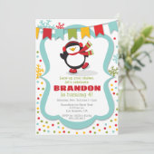 Invitation Patinage sur glace Penguin hiver Anniversaire Fête (Debout devant)