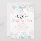 Invitation Patinage sur glace Pink bleu argent Snowflakes Ann (Devant)