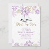 Invitation Patinage sur glace Pneus violets et flocons d'or A (Devant)