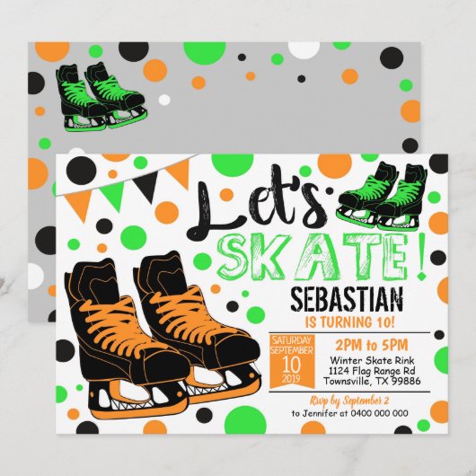 Invitation Patinage sur glace pour les garçons (Devant / Derrière)