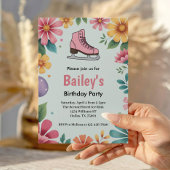Invitation Patinage sur glace rose Floral Rétro Anniversaire