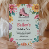 Invitation Patinage sur glace rose Floral Rétro Anniversaire