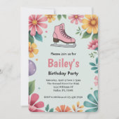 Invitation Patinage sur glace rose Floral Rétro Anniversaire (Devant)
