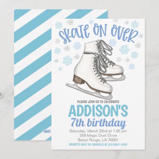 Invitation Patinage sur la glace Patinage Anniversaire (Devant / Derrière)