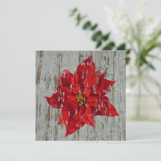 Invitation Patiné Poinsettia Mariage d'hiver / Noël (Debout devant)