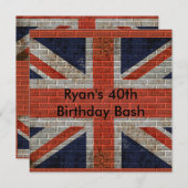 Invitation Patiné Union Jack sur mur de briques (Devant / Derrière)