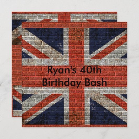 Invitation Patiné Union Jack sur mur de briques (Devant / Derrière)