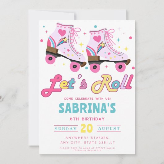 Invitation Patineuse rose Filles Anniversaire (Devant)