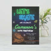 Invitation Patinoire à rouleaux Neon fête d'anniversaire (Debout devant)