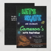 Invitation Patinoire à rouleaux Neon fête d'anniversaire (Devant / Derrière)
