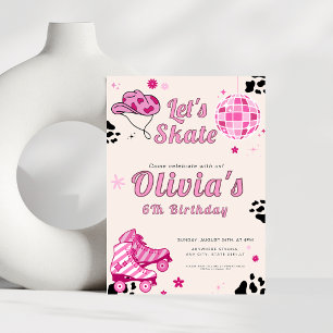 Invitation Patinons Filles Pink Cowgirl Anniversaire