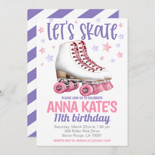 Invitation Patinons Roller Patinage Anniversaire (Devant / Derrière)