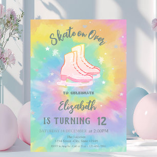 Invitation Patins à glace Anniversaire Tie Dye Coloré