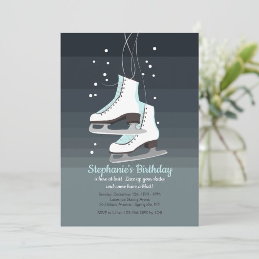Invitation Patins à glace blanc (Debout devant)