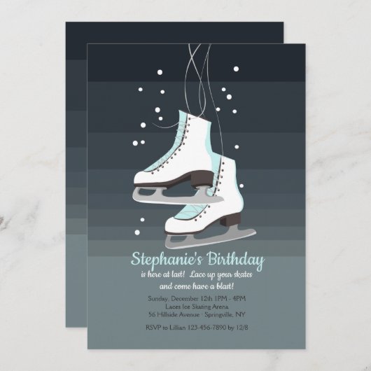 Invitation Patins à glace blanc (Devant / Derrière)