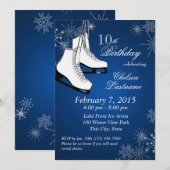 Invitation Patins à glace et flocons de neige Bleu Anniversai (Devant / Derrière)