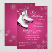 Invitation Patins à glace et flocons de neige rose Anniversai (Devant / Derrière)