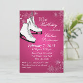 Invitation Patins à glace et flocons de neige rose Anniversai (Debout devant)