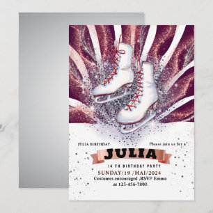 Invitation patins à glace patinage argent brillant violet vio