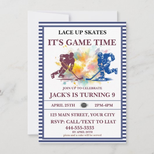 Invitation "Patins à Lace, C'est l'Heure du Match" Hockey sur (Devant)