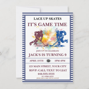 Invitation "Patins à Lace Up, C'est l'heure du match" Hockey 