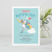 Invitation patins à rouleaux de licorne anniversaire (Debout devant)